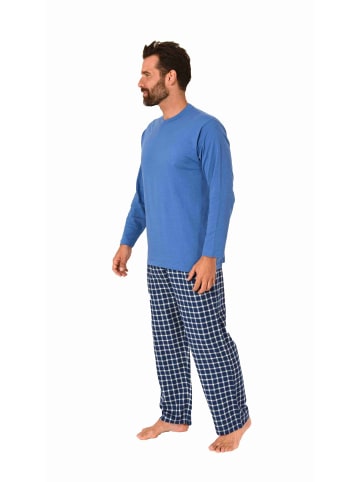 NORMANN Schlafanzug lang Pyjama Set karierte Flanell Hose in hellblau