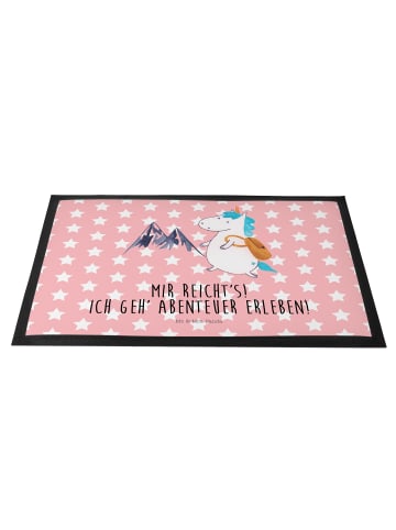 Mr. & Mrs. Panda Fußabstreifer Einhorn Bergsteiger mit Spruch in Rot Pastell