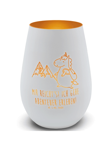 Mr. & Mrs. Panda Windlicht Einhorn Bergsteiger mit Spruch in Weiß