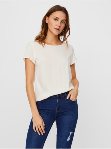 Vero Moda Langes Basic T-Shirt Kurzarm Top Einfarbiges Oberteil VMBECCA in Creme