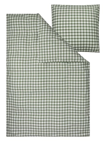 MELA Perkal Bettwäsche Set Style MAJULI Check in herbal green - naturweiss karo