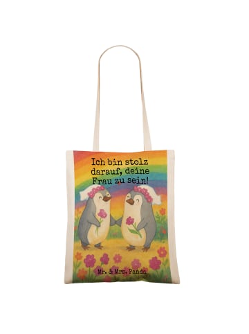 Mr. & Mrs. Panda Tasche Pinguine Lesbian Pride Design mit Spruch in Weiß