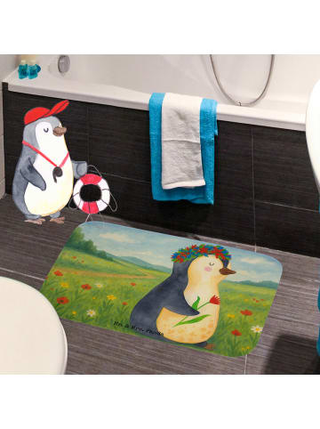 Mr. & Mrs. Panda Badvorleger Pinguin Blumen Design ohne Spruch in Weiß