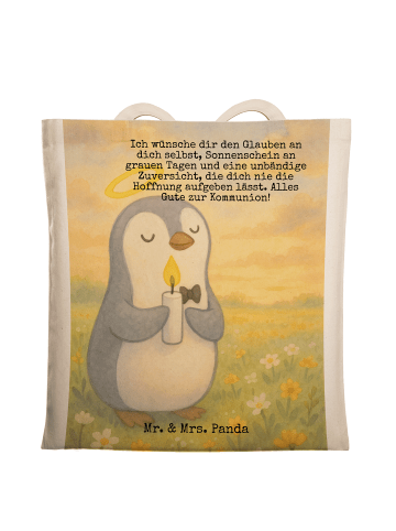Mr. & Mrs. Panda Tragetasche Pinguin Kommunion Design mit Spruch in Weiß