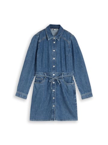 TOM TAILOR Denim Mini-Jeanskleid in Blusenoptik in Clean Mid Stone Blue Denim