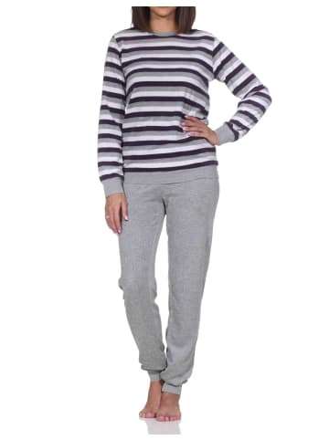 NORMANN Frottee Schlafanzug langarm Bündchen Blockstreifenoptik in lila