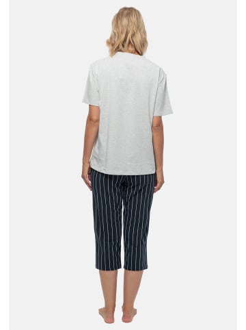 Schiesser Schlafanzug Cotton in Blau gestreift / Grau