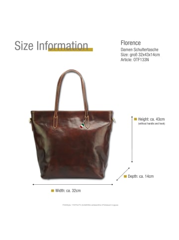 Florence Leder Schultertasche, Shopper, Businesstasche Florence Tasche braun ca. 32cm