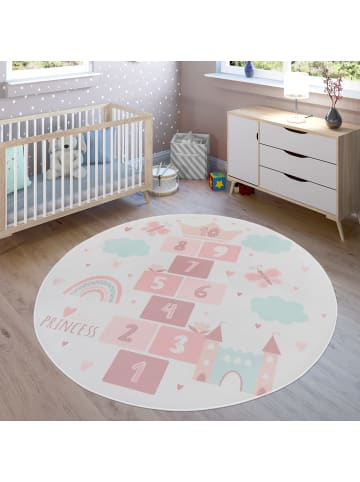 KADIMA DESIGN Kinderteppich waschmaschinenwaschbar Prinzessinnen‑Hüpfkästchen in Creme