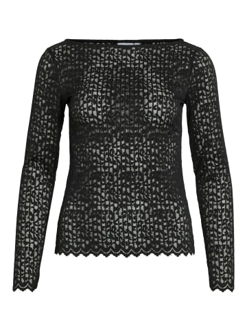 Vila Langarmshirt mit Spitzenmuster und gewelltem Saumabschluss in Schwarz