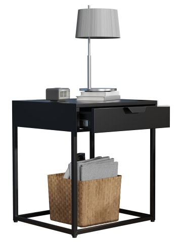 VCM Metall Nachttisch Beistelltisch Schublade Flokas S in Schwarz