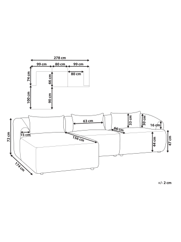 Beliani 3-Sitzer Sofa SVANSELE in Weiß - (W) 278 x (H) 72 x (L) 174 cm