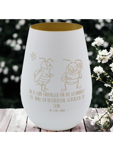 Mr. & Mrs. Panda Teelichthalter Glas Hummeln Kleeblatt mit Spruch in Weiß