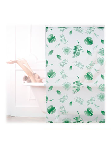 relaxdays Duschrollo Blätter in Weiß/Grün - (B)100 x (H)240 cm