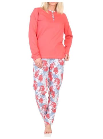 NORMANN Pyjama Schlafanzug langarm Hose floralem print in rot