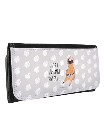 Mr. & Mrs. Panda Portemonnaie für Damen Faultier Kaffee mit Spruch in Grau Pastell