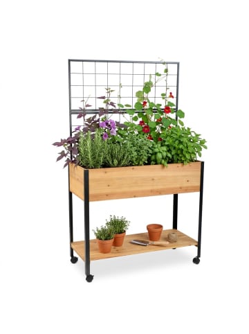 relaxdays Hochbeet in Natur/ Schwarz - (B)102 x (H)165 x (T)47,5 cm