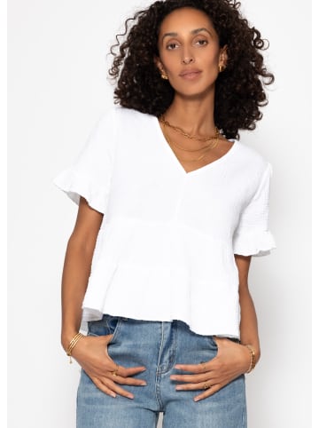 SASSYCLASSY Musselin Shirt mit Volants in Weiß