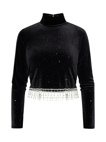 faina Damen Glitzershirt Aus Stretchsamt in Schwarz