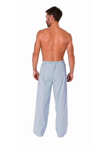 NORMANN Schlafanzug Pyjama Hose lang kariert Baumwolle in blau