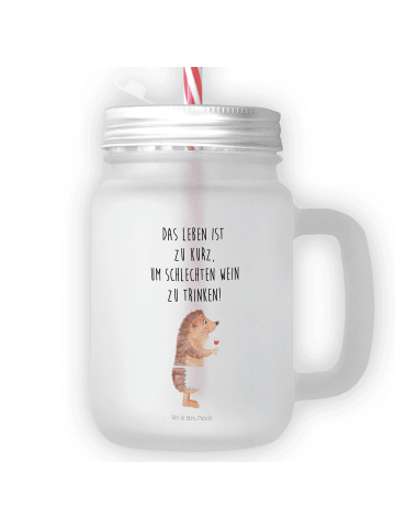 Mr. & Mrs. Panda Trinkglas Mason Jar Igel Wein mit Spruch in Transparent