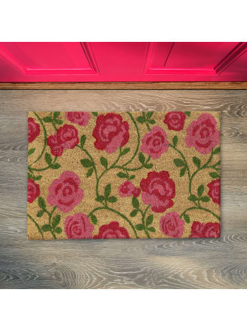 relaxdays Kokos-Fußmatte "Rosen" in Pink/ Natur - (B)60 x (T)40 cm