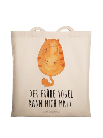 Mr. & Mrs. Panda Tragetasche Katze Frühaufsteher mit Spruch in Creme