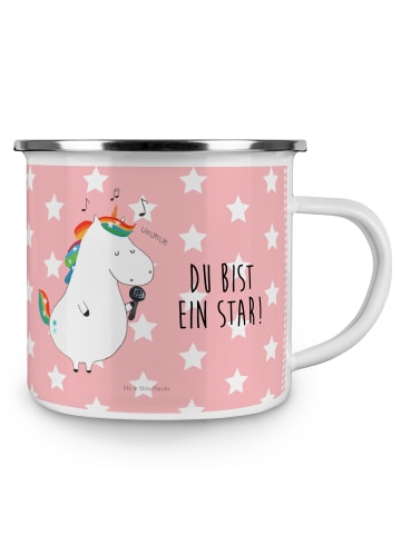 Mr. & Mrs. Panda Camping Emaille Tasse Einhorn Sänger mit Spruch in Rot Pastell