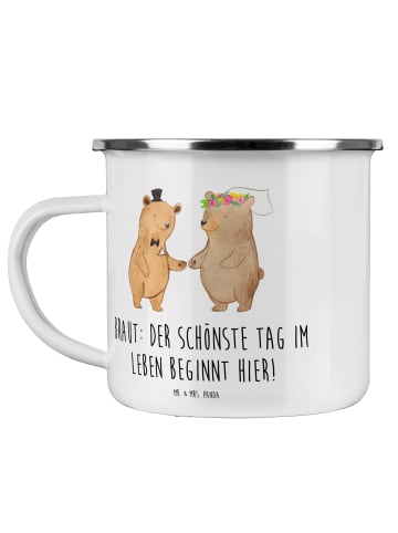 Mr. & Mrs. Panda Emaille Becher Braut Tag mit Spruch in Transparent