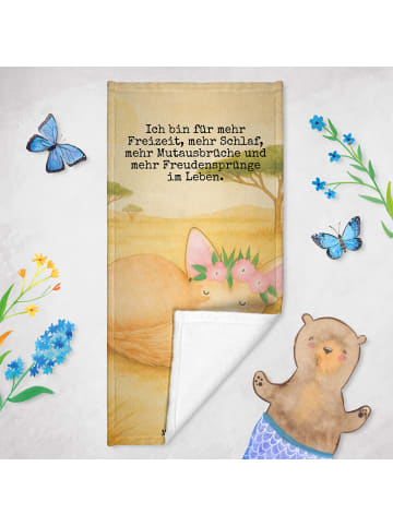 Mr. & Mrs. Panda Badehandtuch Wüstenfuchs Blumen Design mit Spruch in Sandig