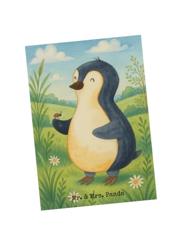 Mr. & Mrs. Panda Postkarte Pinguin Marienkäfer Design ohne Spruch in Weiß