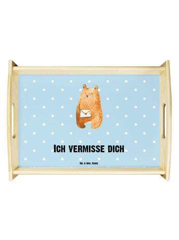 Mr. & Mrs. Panda Serviertablett Bär Vermissen mit Spruch in Blau Pastell