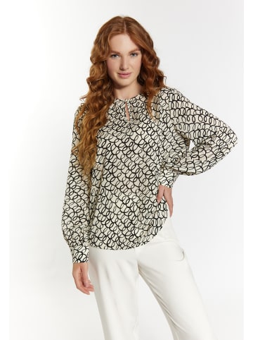 DreiMaster Damen Langarmbluse in Wollweiss Schwarz