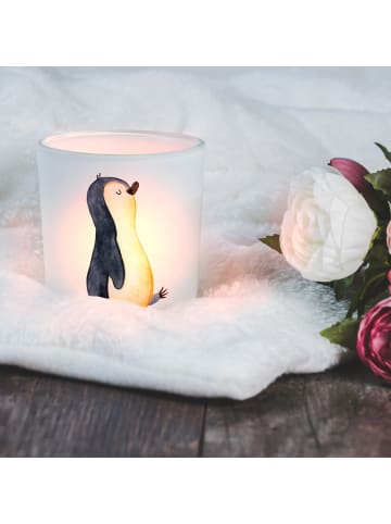 Mr. & Mrs. Panda Glas Windlicht Pinguin mHerzieren ohne Spruch in Transparent