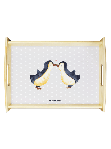 Mr. & Mrs. Panda Deko Tablett Pinguin Liebe ohne Spruch in Grau Pastell