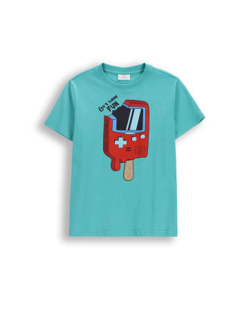 Coccodrillo Baumwoll-T-Shirt mit kurzen Ärmeln in türkis