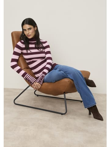 Tamaris Rollkragenpullover in bordeaux-rosa gestreift