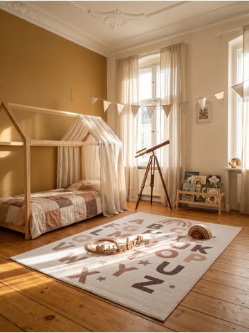 KADIMA DESIGN Kinderteppich Dinosaurier Waschbar Rutschfest Spielteppich in Creme