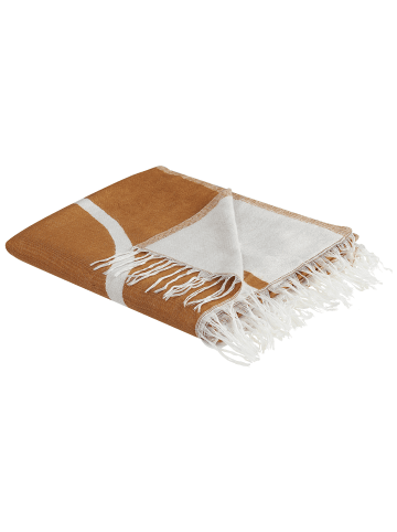 Beliani Kuscheldecke PALHI in Orange/Weiß - (W) 130 x (H) 0.3 x (L) 170 cm