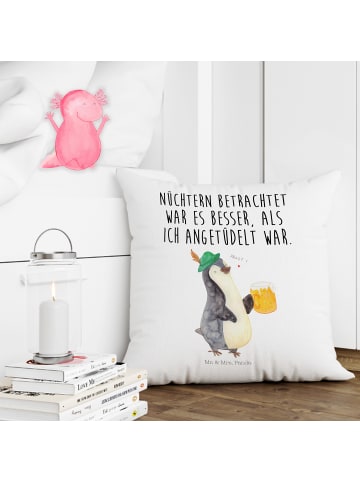 Mr. & Mrs. Panda 40x40 Kissen Pinguin Bier mit Spruch in Weiß