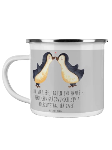 Mr. & Mrs. Panda Emaille Tasse 1. Hochzeitstag Papierhochzeit mi... in Heather Grey