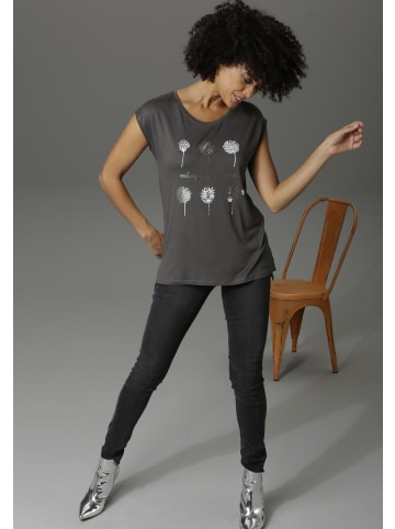 Aniston CASUAL T-Shirt in anthrazit-weiß-silberfarben