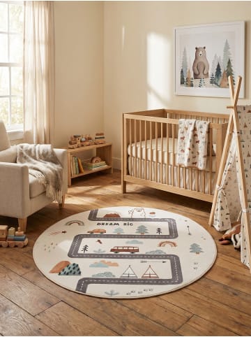 KADIMA DESIGN Kinderteppich Dinosaurier Waschbar Rutschfest Spielteppich in Creme