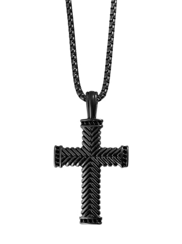 Adeliás Unisex Halskette mit Anhänger – Kreuz aus Edelstahl in schwarz