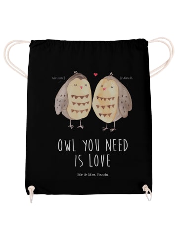 Mr. & Mrs. Panda Jutebeutel Eulen Liebe mit Spruch in Schwarz