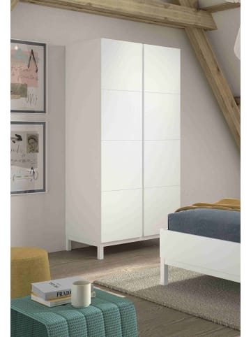58 aufm Kessel KLEIDERSCHRANK MDF Kiefer weiß 2 Türen Wäscheinteilung robust stabil