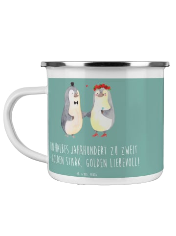 Mr. & Mrs. Panda Emaille Tasse 50. Hochzeitstag Goldene Hochzeit... in Meeresbrise