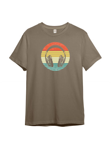 PAULGOS Herren T-Shirt, Retro Kopfhörer in Sand