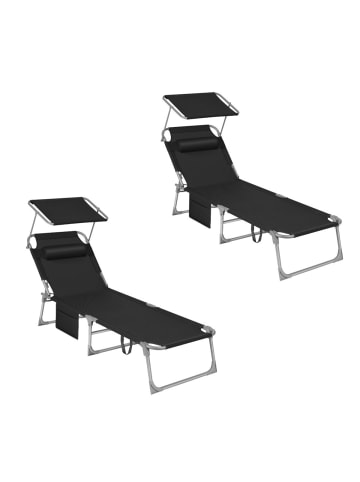 SONGMICS 2er-Set: Gartenliege in Schwarz - (B)53 x (H)29 x (T)193 cm