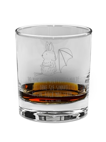 Mr. & Mrs. Panda Whiskey Glas Fledermaus Sitzen mit Spruch in Transparent
